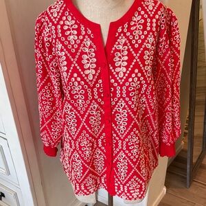 NWT CAbi L 6203 Lyric embroidered eyelet top